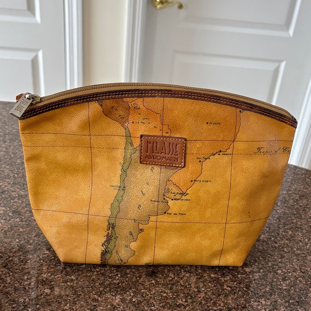Alviero Martini Brown Map Print Toiletry Bag